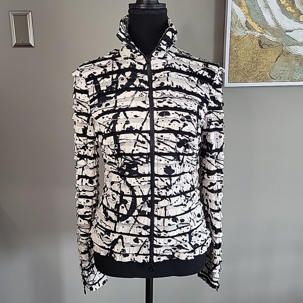 Joseph Ribkoff Womens Full  2-way Zip Jacket Stretch  Lightweight Art Ruffle 8/S